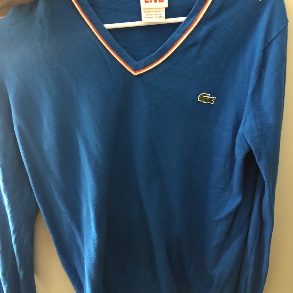Blue Lacoste v neck sweater